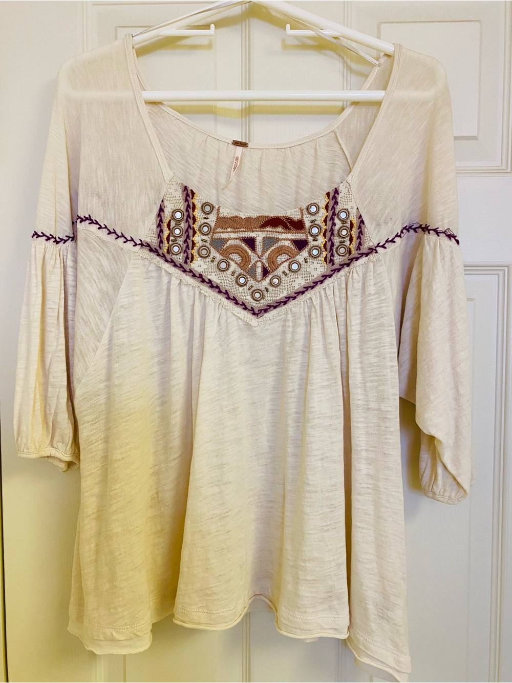 Free People Ivory Top with Embroidery